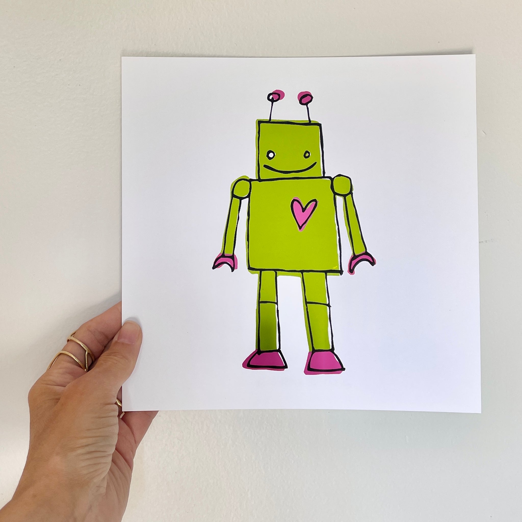 Green Robot Screen Print | White Paper