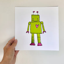 Load image into Gallery viewer, Green Robot Screen Print | White Paper
