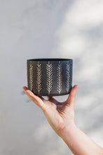 Load image into Gallery viewer, Tapered Base Planter Feather Black | Little Korboose x Nikkie Stutts Ceramics
